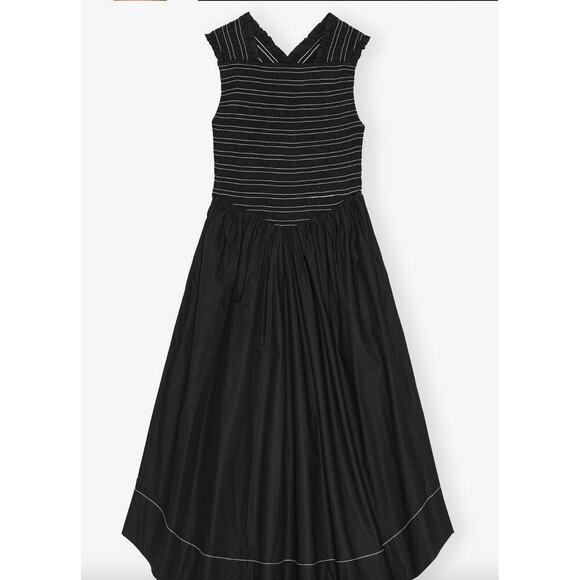 GANNI Black Washed Stretch Cotton Smock Midi Dress Sz 40 - Picture 4 of 14